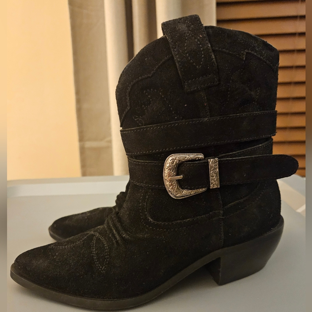 Urban Outfitters Black Suede Cowgirl Boots